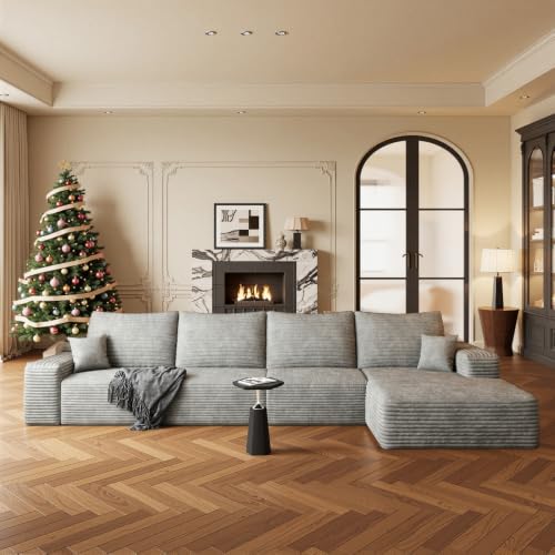 Image of Boneless Couch, Modular Sectional Couches for Living Room, U-Shaped Cloud Couch Sofa with Deep Seat, Fluffy Corduroy Upholstered Corner Sofa