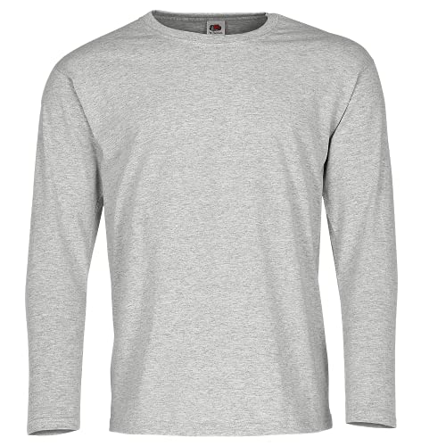 FRUIT OF THE LOOM Mens Long Sleeve T-Shirt Heather Grey Medium