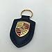 Produktbild Porsche Schlüsselanhänger Wappen Leder Blau mit goldenem Logo
