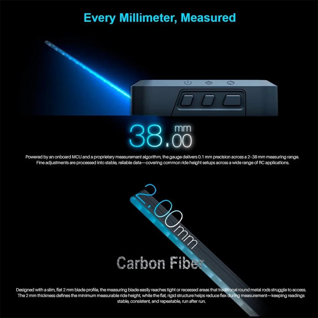 Misuratore di altezza di giro digitale LCD RC di precisione 2-38mm Gamma Rotazione Display 180 gradi Strumento di calibrazione per 1/24 1/14 1/12 1/10 1/8 RC Auto