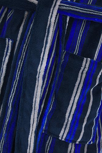 John Christian Men's Fleece Robe, Navy, Royal Blue and Light Gray Stripes3