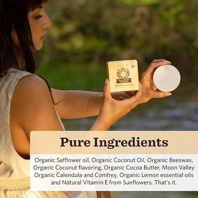 Miniatura 6 de Moon Valley Organics Barra de loción a base de hierbas en coco limón, barra de fusión de luna, caléndula y consuelda, cera de abejas, cura y