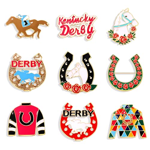 Image of Kentucky Derby Brooches for Women Enamel Horseshoe Riding Suit Brooch Pins Rose Horse Race Day Brooches Kentucky Derby Outfits Accessories Jewelry Gifts