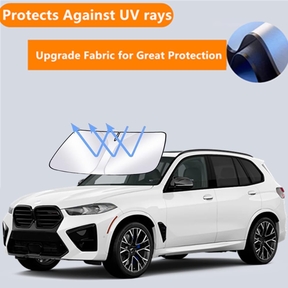 Windshield Sun Shade for BMW X5 2019-2025 Foldable Car Front Window Sunshade Accessories Double Layer 240 T Sun Visor Protector Reflective Cover Block UV Rays & Sun Heat