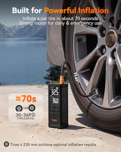 Image of WOLFBOX HyperFlow19 Portable Tyre Inflator for Car, Bike, Motorcycle & Ball, 150 PSI Cordless Air Compressor, 1-Minute Fast Inflation, Digital Pressure Gauge, Auto Shut-Off, LED Light, 2 Repair Nails