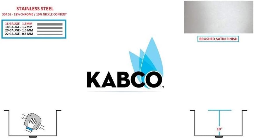 KABCO K-OS281816-PKG Extra Thick 16 Gauge Undermount 32 Inch 10-Inch-Deep Kitchen Sink, Zero Radius Stainless Steel finish Single Bowl Sink kitchen gadgets Combo Package - 28" W x 18" L x 10" D Inch