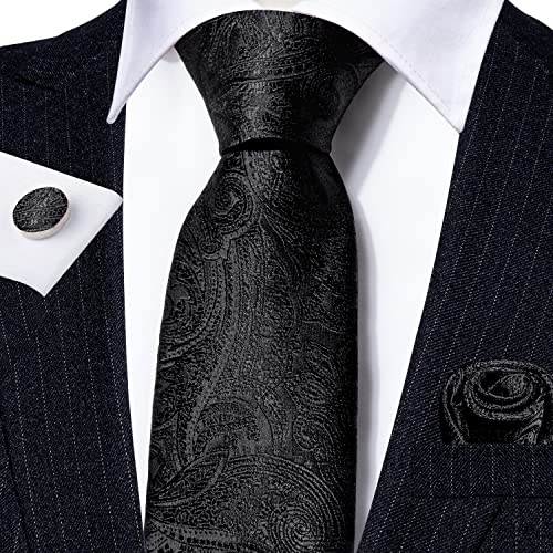 Image of Barry.Wang Men Ties Paisley Woven Silk Necktie Set with Pocket Suqare Cufflinks Formal