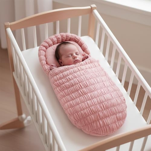 Image of StarAndDaisy Baby Sleeping Bag for Newborn Boy & Girl /Baby Bedding Set for New Born /Organic Premium Cotton and Comfortable for 0-12 Months /Foldable & Washable Cotton Design -Peach