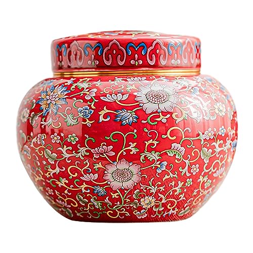 Folpus Jarrón de Tarro de té con Tapa, Centro de Mesa de Estilo Chino, florero Multiusos, Tarro de Jengibre de cerámica para Sala de Estar, decoración, Rojo