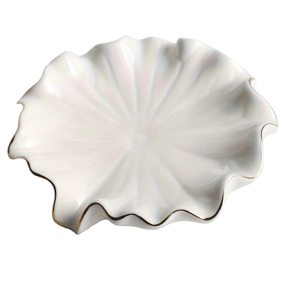 CTRLZS Elegant White Ceramic Soap Dish with Golden Rim Trim, Shell-Inspired Design, Round Form for Leaf Shaped Holder(1pc)