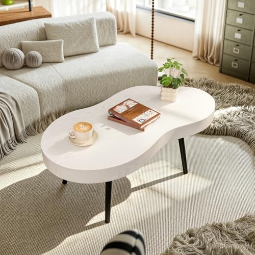 Image of Cloud Coffee Tables Modern Small Coffee Table Wood Frame Low Floor Table for Sitting on the Floor White Funky Center Tea Tables for Living Room Reception Room