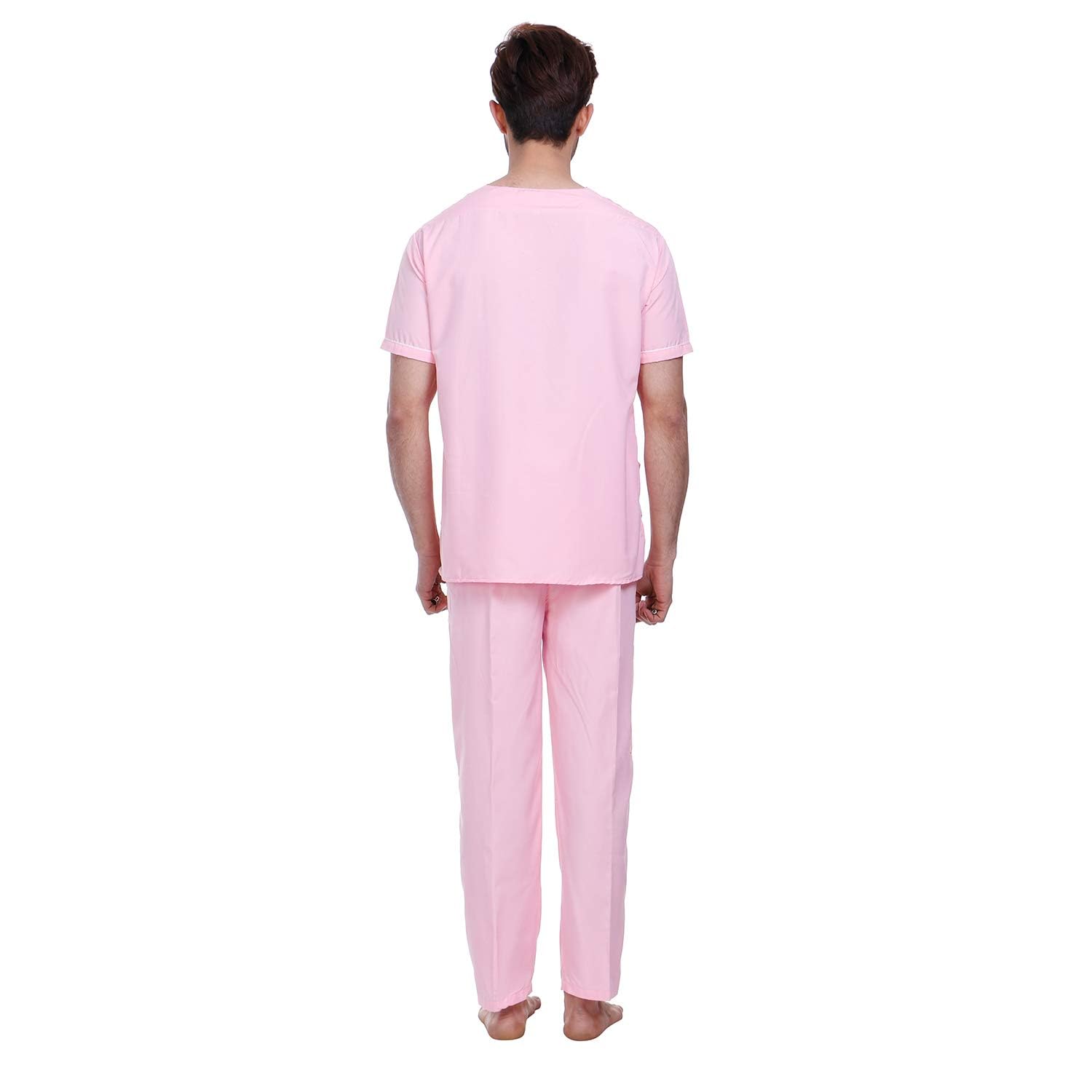 SAINI_MEDICOS Uni OP-Anzug-Set mit Paspelierung, V-Ausschnitt, 3 Taschen, Oberteil und Cargo-Hose, Rosa, 5 Stück