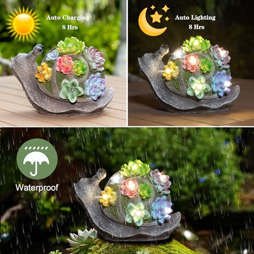 Pearlstar 256 Garden Statues, Snails Solar Statue Garden Decor Clearance thumb #5