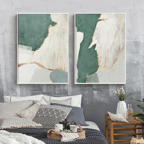 Toile abstraite moderne vert et marron pour design salon chic - 2