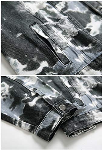 Image of LZLER Men's Denim Jackets Distressed Destroyed Classic Vintage Slim Fit Ripped Fashion Trendy Trucker Jean Jackets