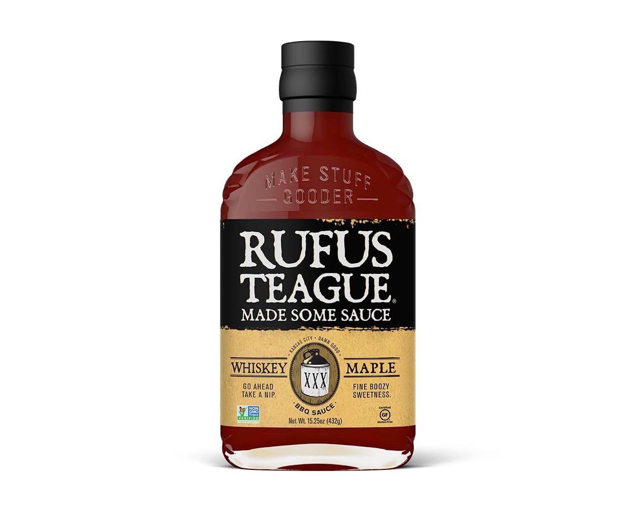 Rufus Teague Sauce BBQ Whiskey Maple 432g – Sauce barbecue sucrée-fumée au sirop d’érable & whiskey – Pour ribs, burgers & BBQ – Cadeau homme gourmet - 1
