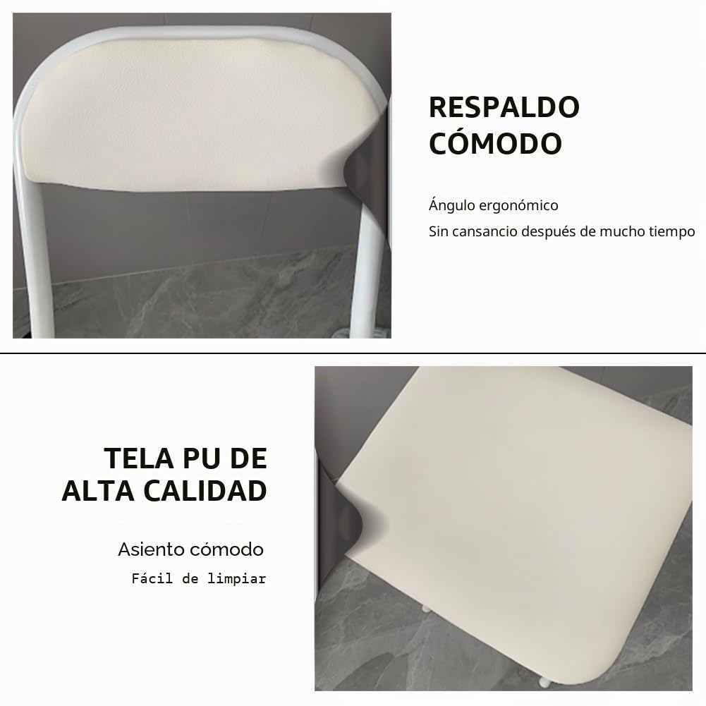 Taburete Plegable Alto 65cm con Respaldo, Ahorrar Espacio, 70cm Silla de Bar Plegable con Reposapiés para Cocina, Oficina, Tienda(White,65cm/26in)