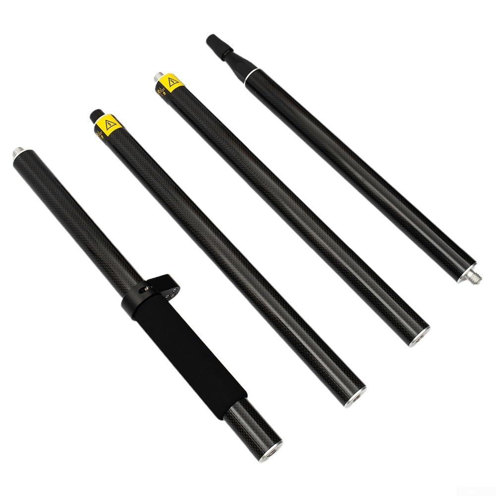 Poste GPS de fibra de carbono de 2 m, varilla de topografía de rosca de 5/8 pulgadas con 4 secciones, soporte GNSS ligero para estación total, negro (1.8 m)