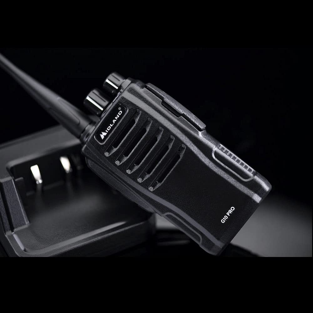 Midland G10 Pro C1107.04, Walkie Talkie Ricaricabile, Radio Ricetrasmittente Pół Profesjonalne z 32 Kanałami PMR446, 50 Tonami CTCSS, 116 Kodami DCS, Bateria Li-Ion 1200mAh, Czarny z Ładowarką