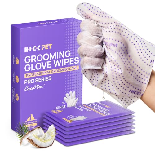Image of HICC PET Cleaning Glove Wipes PRO for Dogs & Cats, 6PCS Coconut Scent. | Puppy Wipes, No-Rinse Pet Grooming Wipes, Extra Thick Dual-Textured Wipes for Paws, Face, Coat, Outer Ear&Rear-End Area.