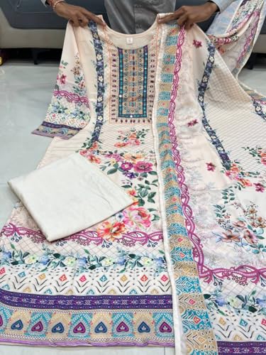 Image of by Pure Lilac Silk Orignal Mirror and Hand Work Kurti Suit Set.