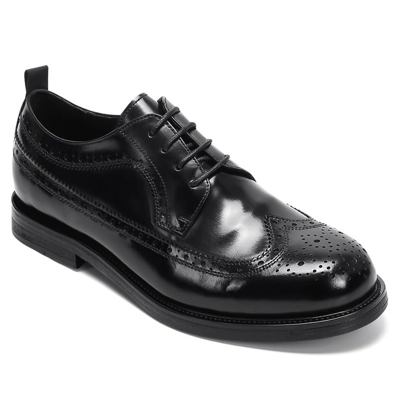 Men's Genuine Leather Hand Stitched Dress Oxfords Inner Height-Enhancing Carving Brogue Tuxedo Shoes Comfortable Casual Walking Shoes3