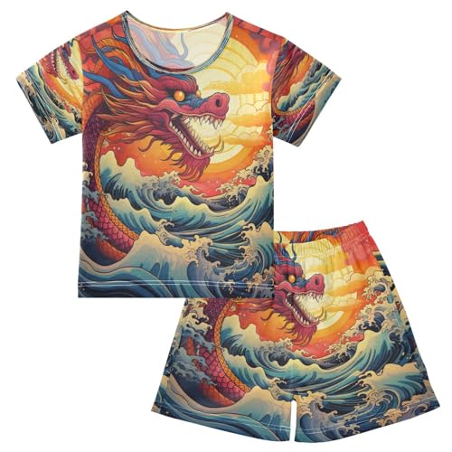 senya Short Sleeve Pajamas Sets Summer Cotton Sleepwear Dragon and Sunrise