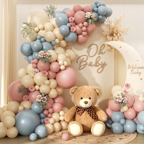 Image of Gender Reveal Balloon Arch Garland Kit 144pcs, Dusty Pink and Blue Sand White Balloons Arch Kit for Gender Reveal Boho Neutral Theme Baby Shower Birthday Bachelorette Decoration