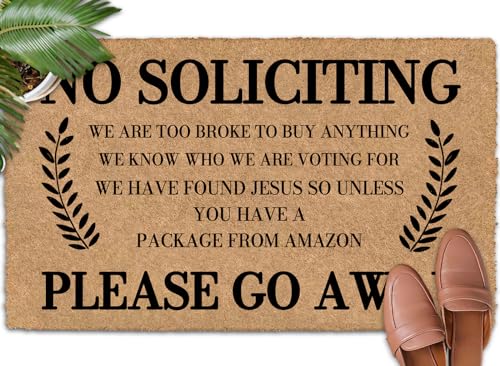 Shflytu No Soliciting Please Go Away 30"x18" Keep Dirt Out with Rubber Door Mat Outdoors Outdoor Doormats for Front Door Winter Door Mat Outdoor Non Skid Rug