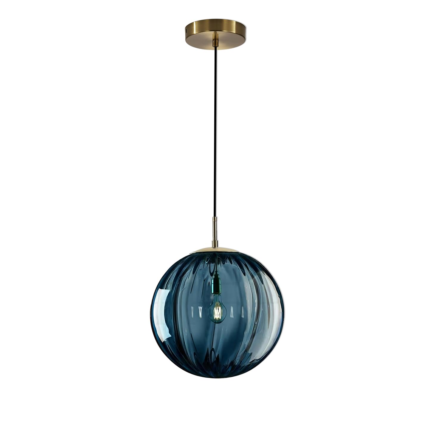 KCO Moderne Moderne Pendelleuchte Esstisch Glaskugel – Farbglas-Serie in Blau,Hängeleuchte Ø 25 cm – Höhenverstellbar mit E27-Fassung