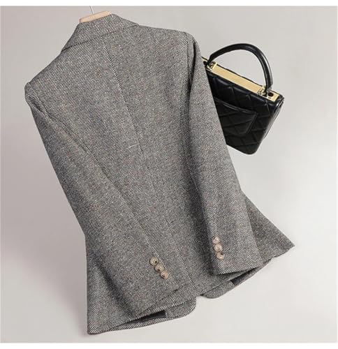 Women's Long-Sleeved Wool Blazer Autumn/Winter Tweed Office Blazer Slim Fit Single-Button Jacket.2