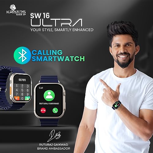 Image of Kratos SW16 Ultra Smartwatch with 1.85 inch Full Touch Display, Bluetooth Calling, Voice Assistant, IP67, 200+ Watch Faces, Multi Sports Modes, Rotating Crown, Metallic Body, Wireless Charging Smart Watch