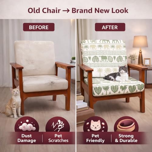 Image of STITCHNEST 'Contour Fit Series' Stretchable Printed Wooden Sofa Cover (Pack of 4) - Elastic Wooden Chair Cover | Wooden Sofa Seat Cover | Size - 20-21 x 20-21 x 3-5 in