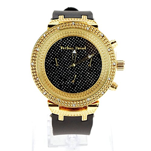 Techno Trend Gold Black Hip Hop Rapper Buckle Band Baller Wrist Watch
