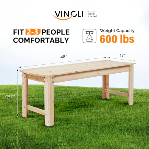 Image of VINGLI Outdoor Wood Bench, 48 inch Outdoor Bench Patio Wooden Bench Garden Bench Outdoor Backless Bench for Deck Patio (Natural)