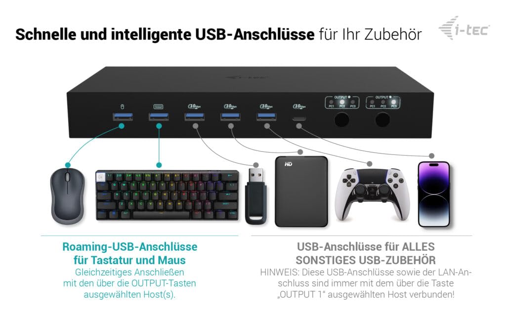 i-tec USB-C KVM Dock PRO für DREI Hosts, Dual Video, mit 2X Stromversorgung max 92W