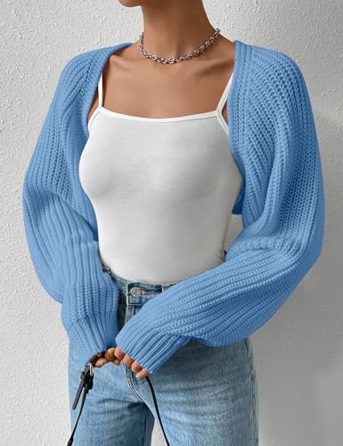 Image of Women's Long Sleeve Open Front Knitted Crop Cardigan Drop Shoulder Knit Bolero Shrug Sweater
