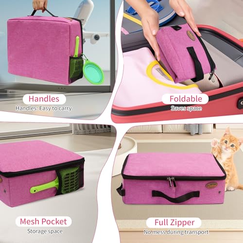 Image of Deblue Portable Cat Travel Litter Box with Lid, Collapsible Waterproof Cat Litter Carrier Box Lightweight Litter Box for Large Traveling Cats, Leak-Proof, Sturdy - Pink L