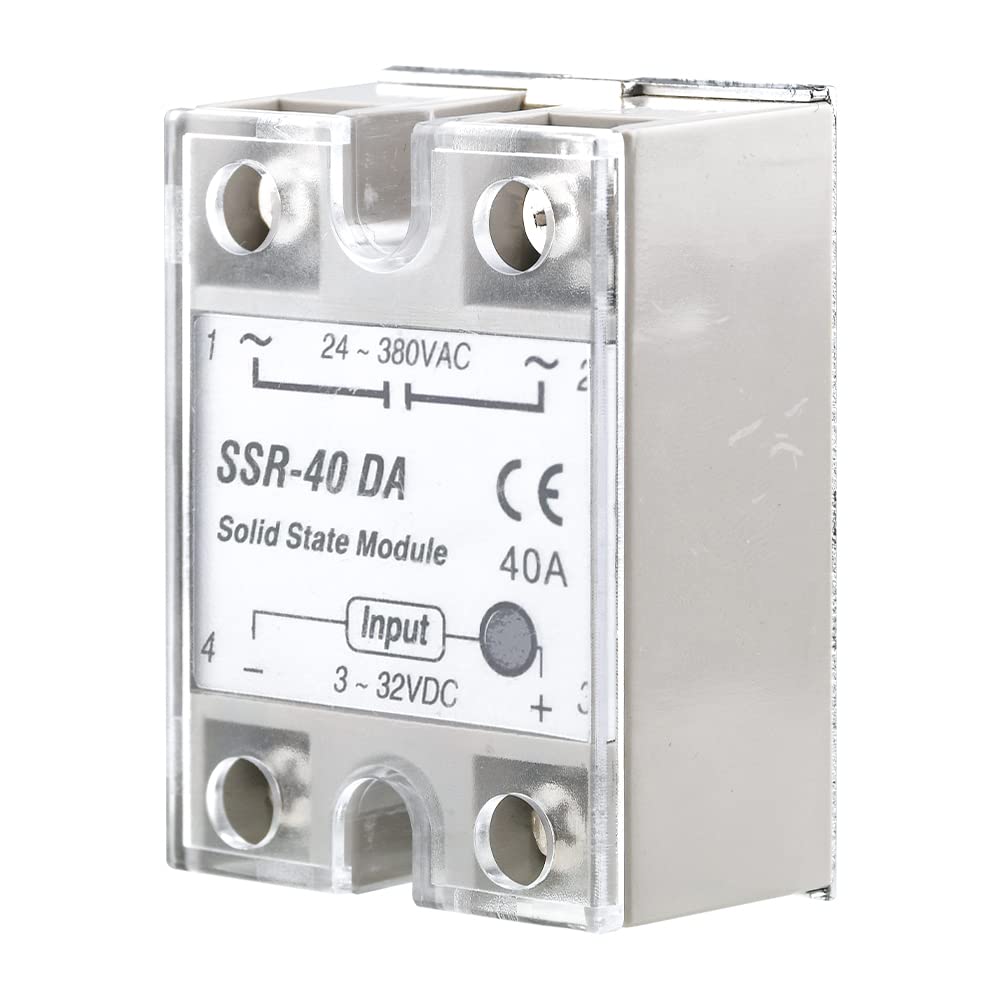 Módulo Relé de Estado Sólido SSR-40DA 40A DC-AC con Cubierta Protectora – Entrada 3-32VDC, Salida 24-380VAC – Controlador de Potencia para Arduino, CNC, Impresoras 3D 2 unidades
