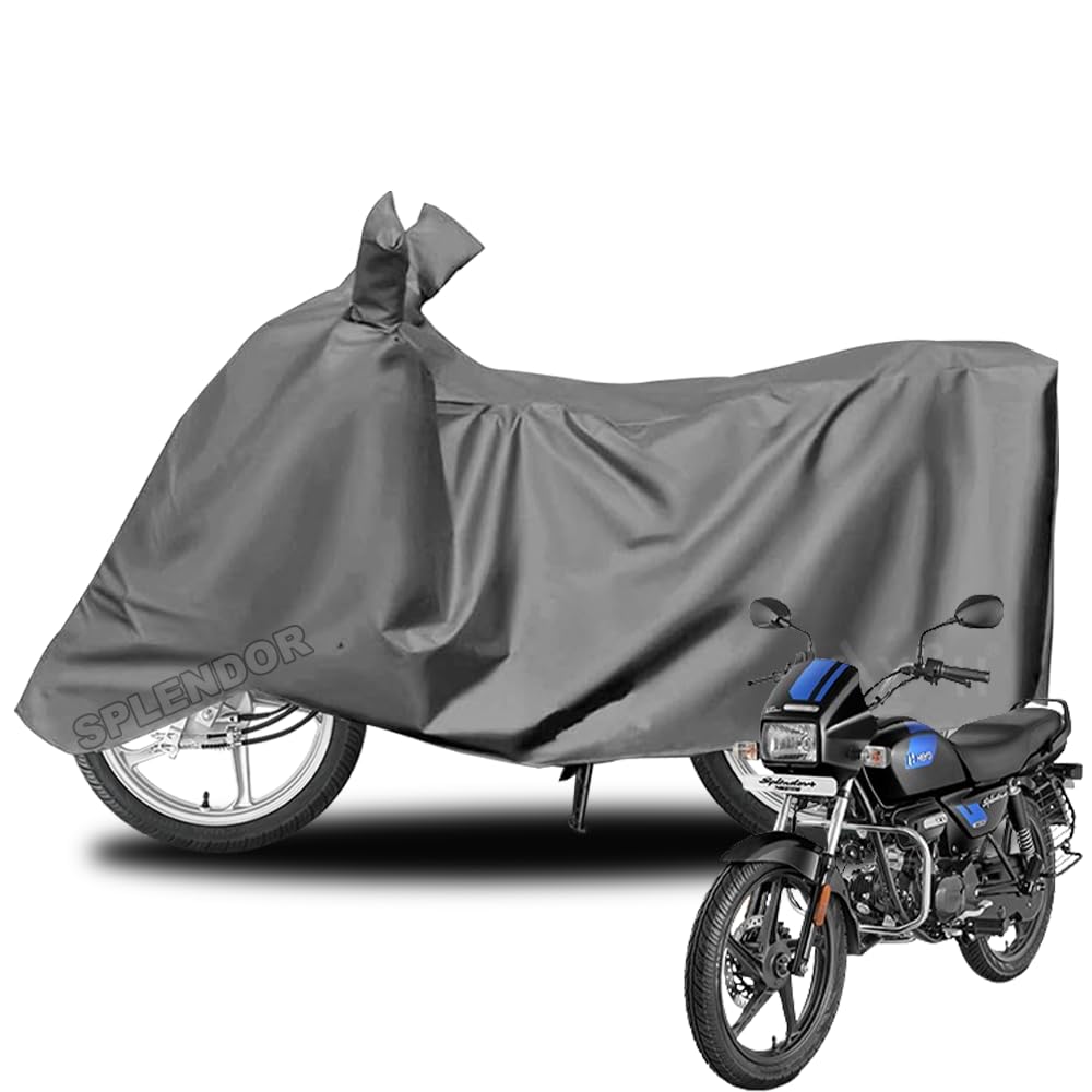 Bike Cover Compatible with Hero Splendor All | All Weather Protect from Dust, UV Rays & Scratches with Mirror Pocket & Belt-Buckle | Two Wheeler Covers - Grey-image-49