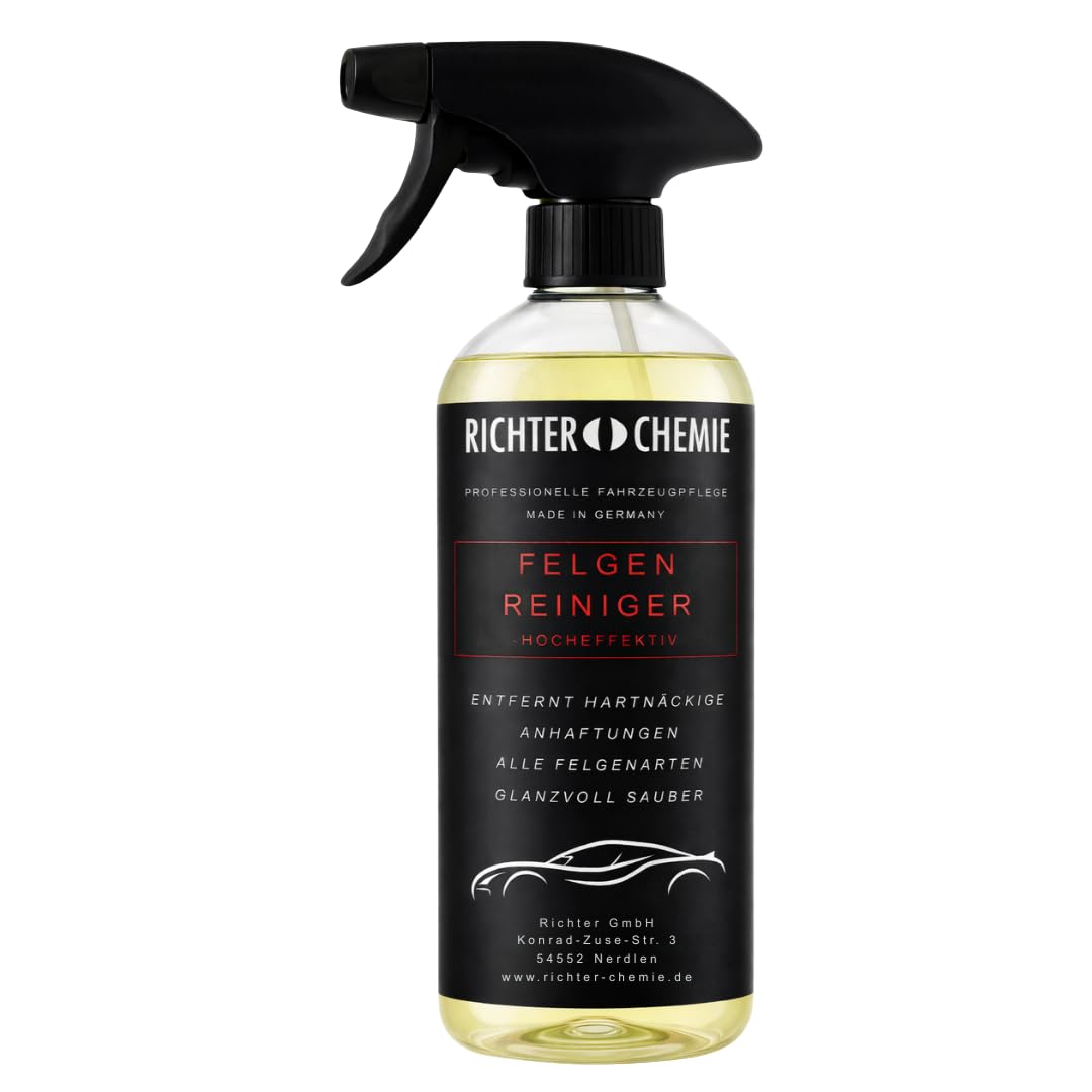 Richter Chemie Auto Pflegeset, 4 x 1 L, für Lack, Glas, Felgen & Innenraum | Enthält Auto-Shampoo Hochglanz, Glasreiniger, Felgenreiniger & Cockpit Aufbereiter Matt; für PKW, SUV & Motorrad