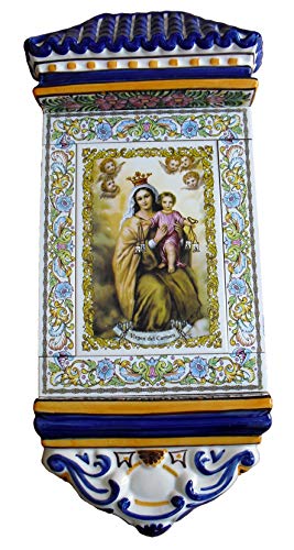 Rustiluz Azulejo de la Virgen del Carmen de cerámica con Cenefa y tejadillo Chico.