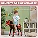 Qaba Ride on Horse for Kids 3-8 Years Old, Toddlers Riding Horse with Neighing Sound, Ride on Animal Pony Toy with Saddle & Stirrups, Brown