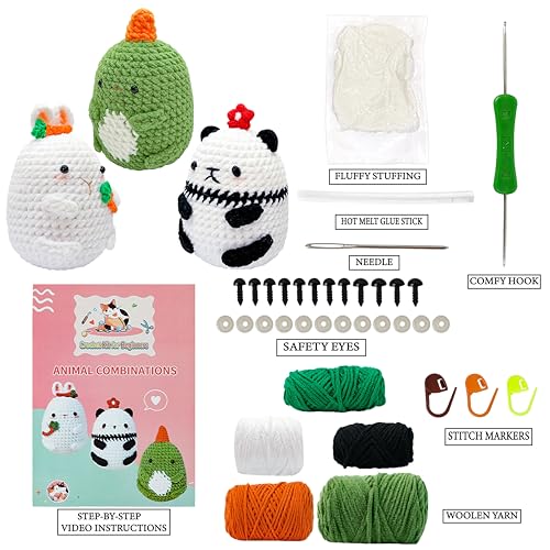 Image of YILAII Crochet Kit for Beginners Stpe-by-Step Video Tutorials Knitting Crochet Supplies for Adults, Learn to Crochet - Ideal Gift for Women - Craft Art Animal Combinations Crochet Kits
