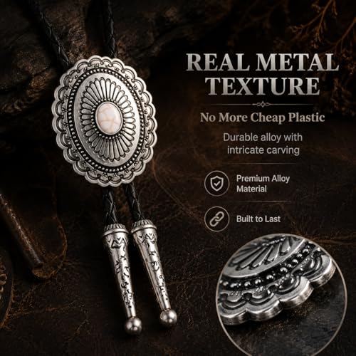Image of Turquoise Bolo Tie for Men, Leather Braided Necktie Western Cowboy Bola Tie Costume Accessories for Men Women