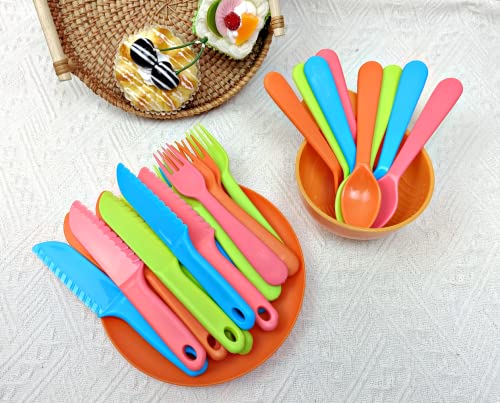Kids Cutlery Set - Jawbush 9 Pcs Plastic Toddler Utensils Forks And Spoons With Knives For School Lunch Box Camping Or Travel, Reusable Kids Silverware Set With Bright Colors, Dishwasher Safe #TOP1