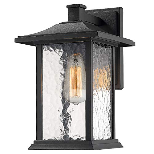 Flash Sale Beionxii Outdoor Wall Light Fixture, 1-Light Exterior Wall Lantern Porch Patio Lamp, Sand Textured Black Die-cast Aluminum with Water Glass(8"W x 13.5"H) - A272W-1PK