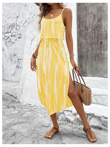 Image of RoseSeek Women's Spaghetti Strap Tie Dye Cami Sun Dress Beach Midi Summer Dresses Resort Wear Vacation Outfits