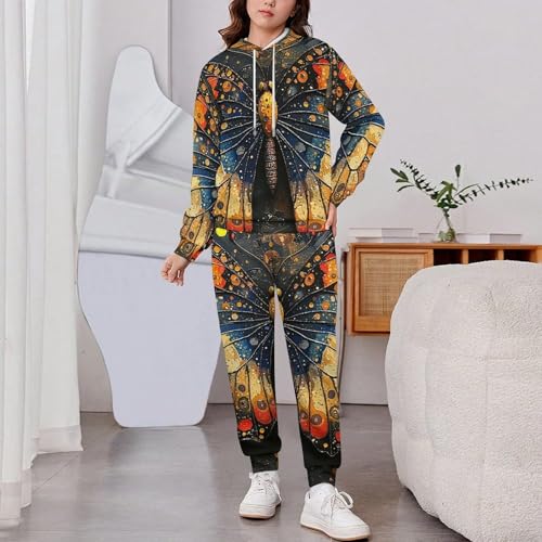 Boy's Girl's Hooded Tracksuit Pullover Sweatshirt Jogging Pants Sweatsuit, Flying Butterfly Patterns Art2