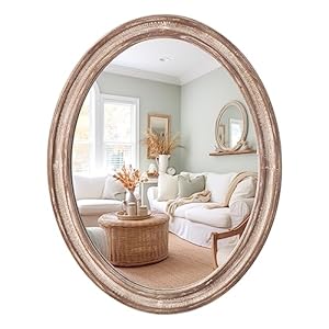 sawsile 24×30” Rustic Oval Wood Mirror,Decorative Farmhouse Oval Mirrors,Vanity Nature Mirrors for Bedroom, Bathroom, Living Room,or Entryway